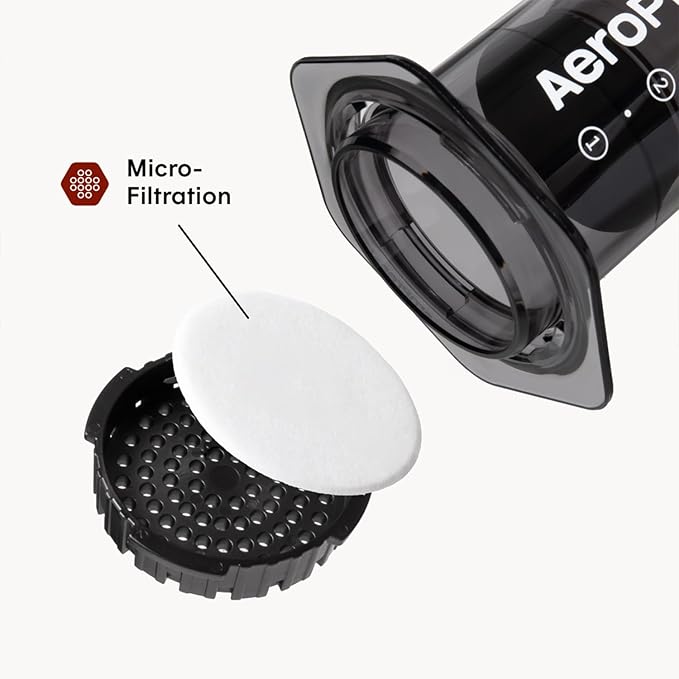 AeroPress Clear Black Coffee Press – 3 In 1 Brew Method Combines French Press, Espresso, Full Bodied Coffee Without Grit or Bitterness, Small Portable Coffee Maker for Camping & Travel, Black