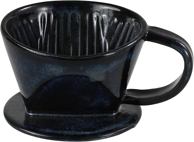 Asayu Japan Ceramic Coffee Pour Over Maker Set in Dark Navy Blue, Slow Brewing Paper Filter Holder and Dripper with 3 Holes for Coffee and Tea - Coffee Dripper Cone