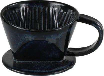 Asayu Japan Ceramic Coffee Pour Over Maker Set in Dark Navy Blue, Slow Brewing Paper Filter Holder and Dripper with 3 Holes for Coffee and Tea - Coffee Dripper Cone