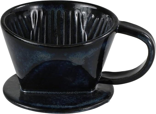 Asayu Japan Ceramic Coffee Pour Over Maker Set in Dark Navy Blue, Slow Brewing Paper Filter Holder and Dripper with 3 Holes for Coffee and Tea - Coffee Dripper Cone