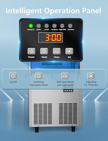 Coolski Commercial Ice Maker Machine 100Lbs/24H, Under Counter Ice Machine with 34lbs Ice Storage Bin, Stainless Steel Freestanding Ice Maker for Restaurant, Bars, Home and Offices