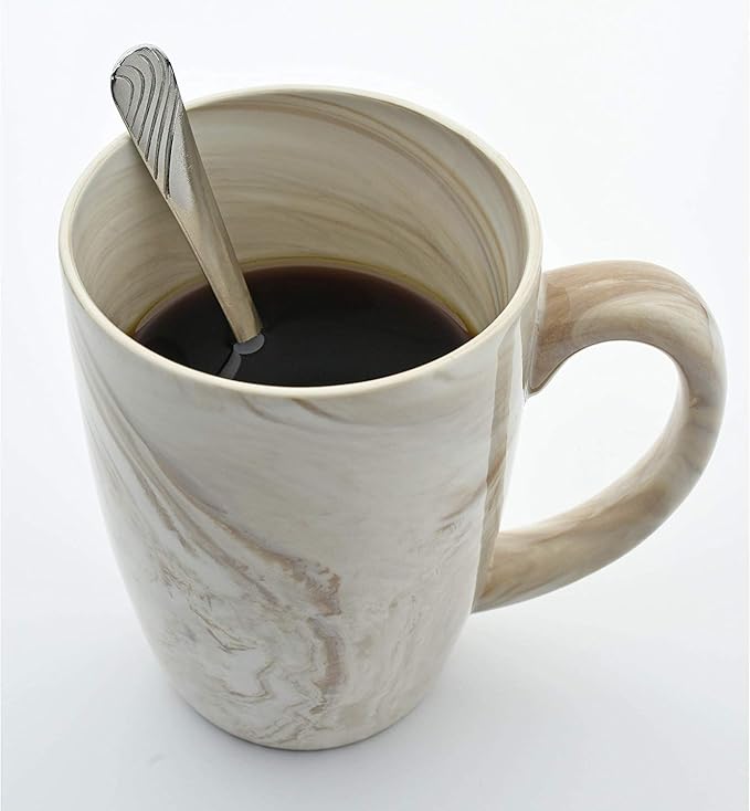 Culver 16-Ounce Palermo Ceramic Mug Set of 4 Marbleized (White and Brown)