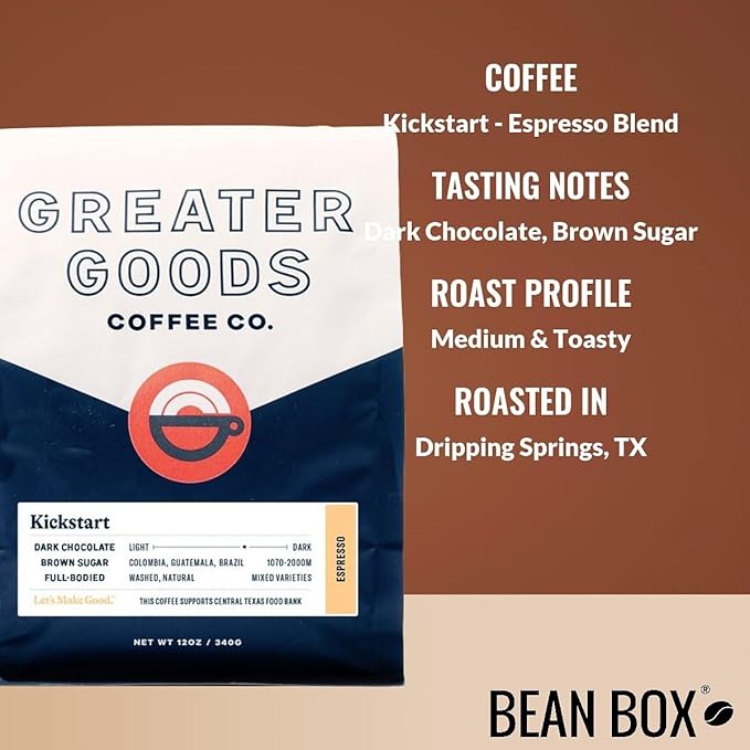 Kickstart - Espresso Blend - Roasted by Greater Goods Coffee Co. - Whole Bean Coffee - 10 Ounce Bag