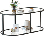 Load image into Gallery viewer, Coffee Table Black Glass Coffee Table for Living Room,2 Tiers Oval Center Table with Sturdy Metal Frame,Modern Tempered Glass Accent Table for Bedroom Home Office
