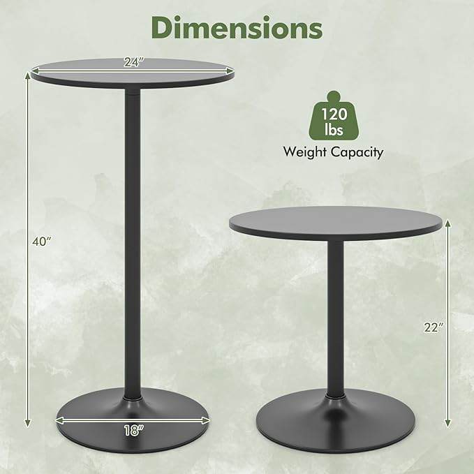 COSTWAY Round Bistro Table, Height Adjustable Bar Height Cocktail Table, High Top Pub Table Snack Table with Heavy-Duty Metal Base for Home Bar, Dining Room, Restaurant, Black
