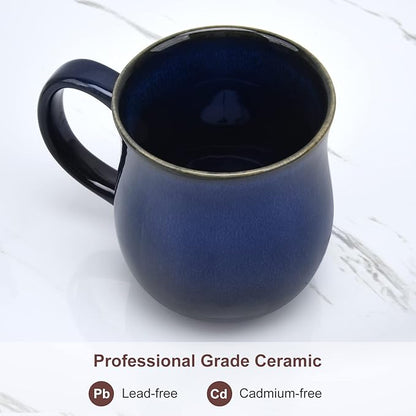 20 Oz Large Ceramic Coffee Mugs, 600ml Big Handle Handmade Pottery Tea Cup for Office and Home, Easy to Hold, Microwave and Dishwasher Safe, Hot Cold Drinking, Stylish Texture Glaze (Starry Blue)