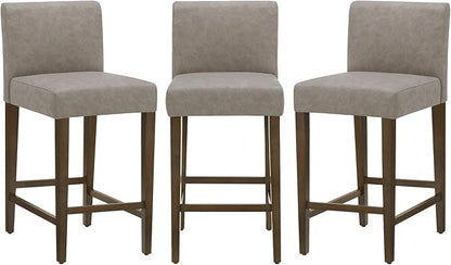 CHITA Counter Height Bar Stools Set of 3, 27" H Seat Height Upholstered Barstools, PU Leather in Stone Grey