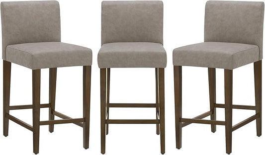 CHITA Counter Height Bar Stools Set of 3, 27" H Seat Height Upholstered Barstools, PU Leather in Stone Grey