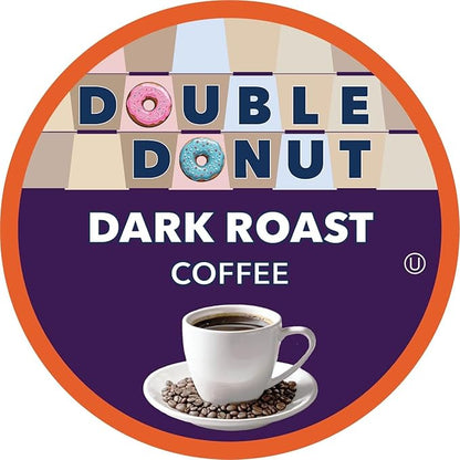 Double Donut Coffee Dark Roast Coffee Pods, Extra Bold Blend Coffee, Compatible with Keurig K Cups Brewers, 20 Count 20 Count