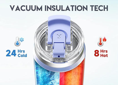 Meoky 24oz Travel Mug, Triple Insulated Stainless Steel Tumbler with Handle and 2-in-1 Straw and Sip Lid, 100% Leak Proof, Keeps Cold for 24 Hours or Hot for 8 Hours, Cupholder Friendly (Fairyland)