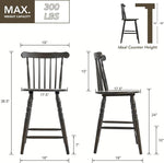 Load image into Gallery viewer, chairus 24" Windsor Counter Height Bar Stools Set of 4, Farmhouse Wooden Counter Stools with Spindle Back &amp; Turned Legs, Rustic Vintage Colonial Bar Chairs for Kitchen Island, Antique Brown
