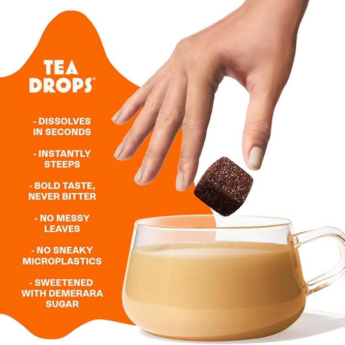 Tea Drops 30 Bulk Pack Organic Pumpkin Spice Bagless Tea - Loose Leaf, Lightly Sweetened, On-The-Go. Plastic-Free - Iced or Hot