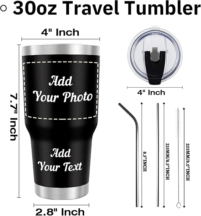 Personalized Tumbler with Pictures/Text- Custom Coffee Mug Cup 30 Oz with Lid - Customized Employee Appreciation Gifts - Christmas Gifts for Men Women - Customized By Enterprise (30 Oz-Print)