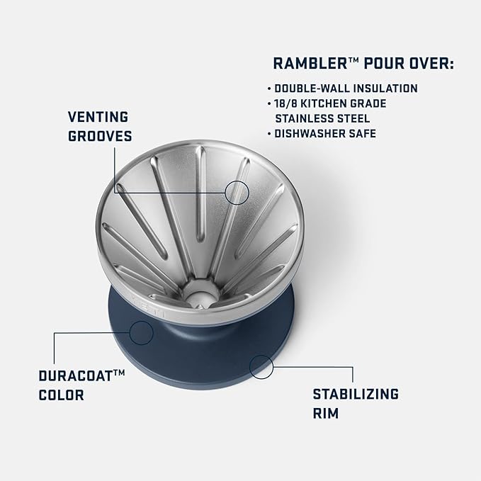 YETI Pour Over Coffee Maker Accessory Ramblers, Designed for Perfect Coffee Extraction Anywhere, Stainless Steel, fits any V60 Filter, Cape Taupe