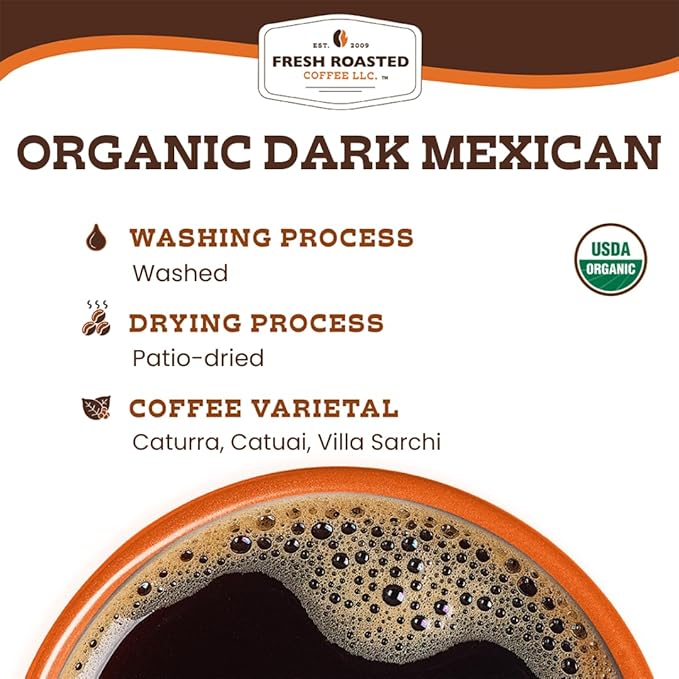 Fresh Roasted Coffee, Organic Dark Mexican | Mold & Myco 3rd Party Tested, USDA Organic, Kosher | Dark Roast 5 lb (80 oz) Whole Bean