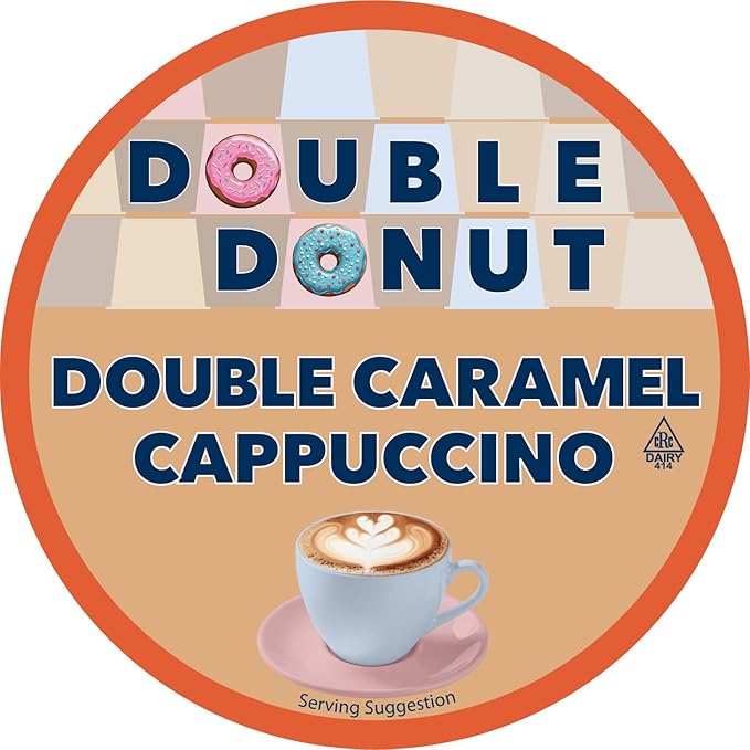 Double Donut Coffee Cappuccino Pods, Caramel Cappuccino, Single Serve for Keurig K Cups Brewers, 24 Count