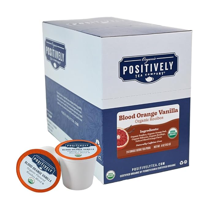 Organic Positively Tea Company, Blood Orange Vanilla Rooibos Tea, K-Cup Compatible, 24 Pods