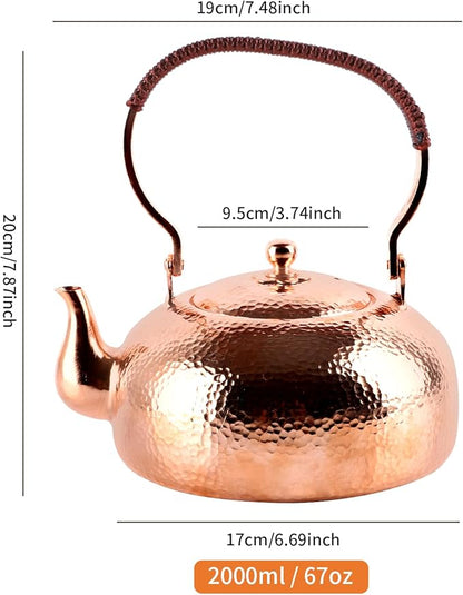 Copper Tea Kettle, Stovetop Teapot with Infuser for Loose Tea, 2000ml Handmade Hammered Kettle, Copper Tea Pot with Infuser, for Gas and Electric Stoves