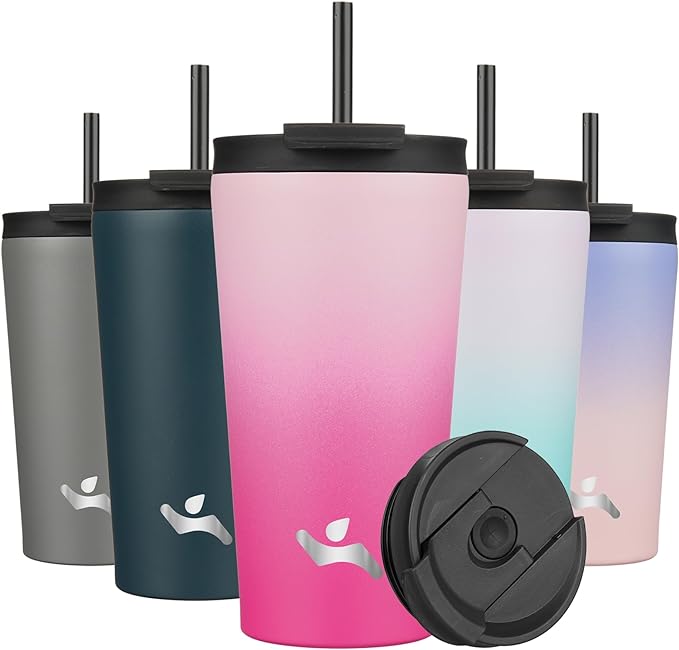 18 OZ Insulated Tumbler with Lid and 2 Straws Stainless Steel Water Bottle Vacuum Travel Mug Coffee Cup,Cherry