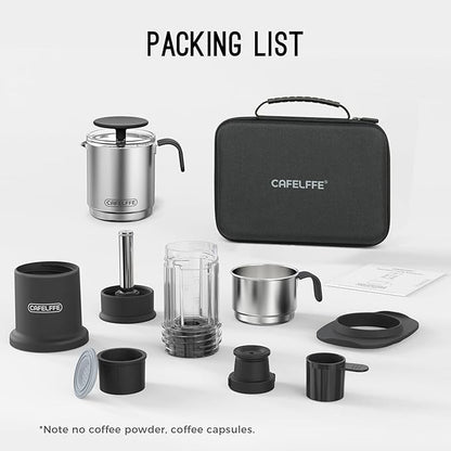 Manual Portable Coffee Maker Set with Milk Frother Cup &Carry Bag, Hand Press Espresso Machine Compatible with Nes Original Capsule/Ground for Outdoor Travel Camping Gift,Green