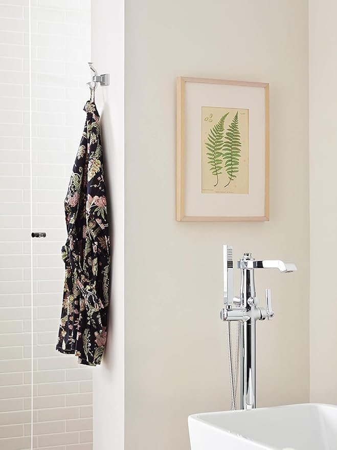 Amerock BH3602026 | Chrome Single Robe Hook | 4-1/4 in. (108 mm) Length Towel Holder | Mulholland | Towel Hook for Bathroom | Bathroom Hardware | Bath Accessories