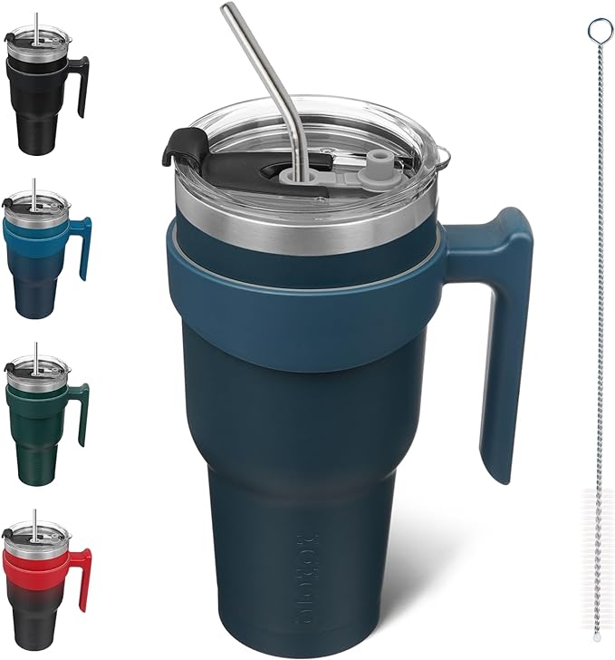 BJPKPK Tumbler With Handle And Straw 40 oz Stainless Steel Insulated Tumbler Cups With Lid For Water Or Ice Coffee,Navy Blue