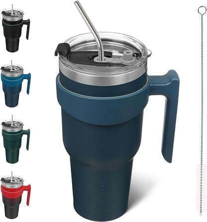 BJPKPK Tumbler With Handle And Straw 40 oz Stainless Steel Insulated Tumbler Cups With Lid For Water Or Ice Coffee,Navy Blue