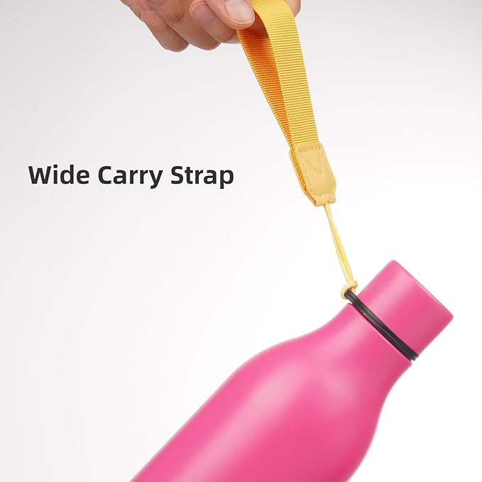 Insulated Water Bottle with Strap,25 oz Double Wall Stainless Steel Vacuum Bottles Metal Water Flask,Pink