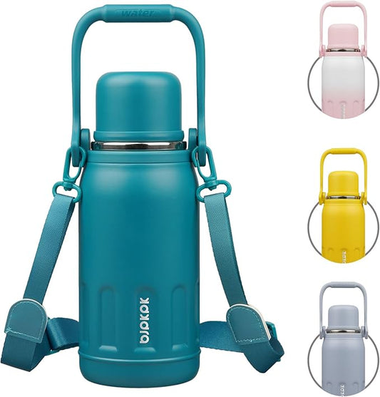 BJPKPK Insulated Water Bottle 27oz Stainless Steel Water Thermo with Handle and Cup Lid Travel Metal Thermal Flask,Laguna