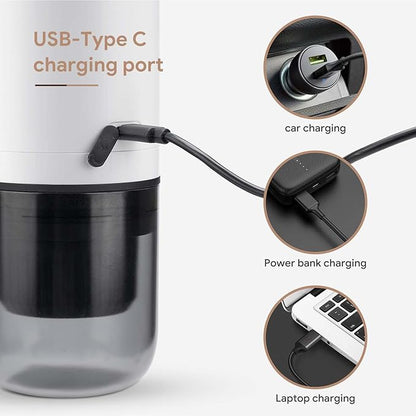 Portable Espresso Machine Mini 12V Rechargeable 3-in-1 Multi-Function Electric Coffee Machine One Key Extraction Compatible with NS & DG Capsules and Ground Coffee for Office Home (White)