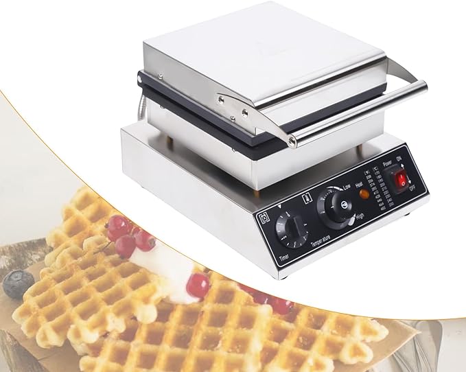 110V Commercial Waffle Maker 4Pcs Nonstick 1750W Electric Waffle Machine Stainless Steel Waffle Maker Suitable for Bakeries Snack Bar Family