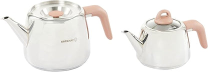 Korkmaz Bella Nora Retro Stainless Steel Tea Pot Set, Tea Kettle for Stove Top, Induction Compatible Capsulated Base (Rose Gold)