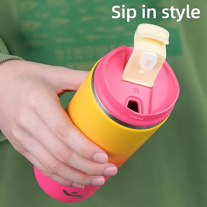 Tumbler with Lid, 16 oz Travel Coffee Mug Double Wall Vacuum Stainless Steel Thermal Metal Cup Insulated Water Bottle,Rainbow