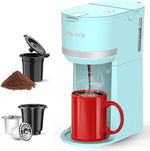 Load image into Gallery viewer, Mini Single Serve Coffee Maker for K Cup and Ground Coffee, Fast Brew One Cup Coffee Machine with Descaling Reminder and Water Window, 6 to 12 oz. Brew Sizes, Light Blue