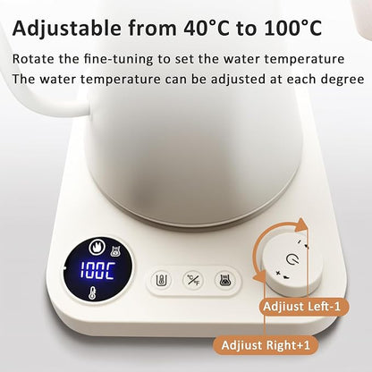 Gooseneck electric kettle,Auto Boil Detection, with Variable Temperature Control, Stainless Steel Inner, Ultra-Quiet 304 Stainless Steel,1200W Quick Heating, for Coffee, Tea & Milk, 0.9L (Beige）