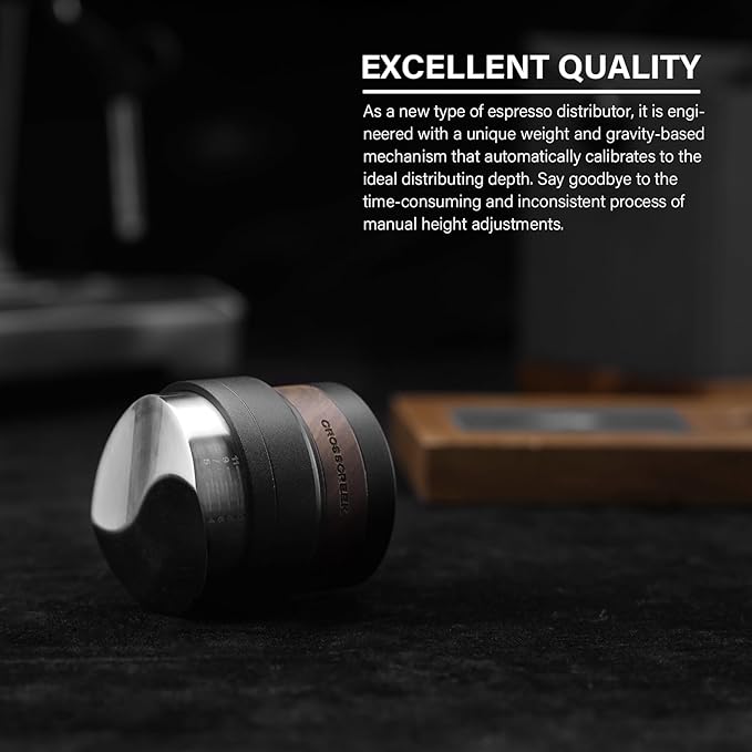 CrossCreek 54mm Espresso Distributor | Gravity Adaptive Distribution Tools Fits 54mm Breville Espresso Portafilter | Self Leveling Distributor | Stainless Steel & Walnut | Espresso Machine Accessories