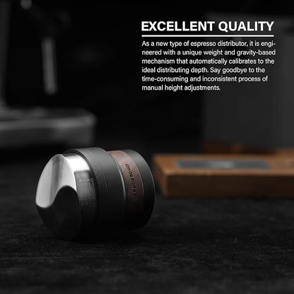 CrossCreek 54mm Espresso Distributor | Gravity Adaptive Distribution Tools Fits 54mm Breville Espresso Portafilter | Self Leveling Distributor | Stainless Steel & Walnut | Espresso Machine Accessories