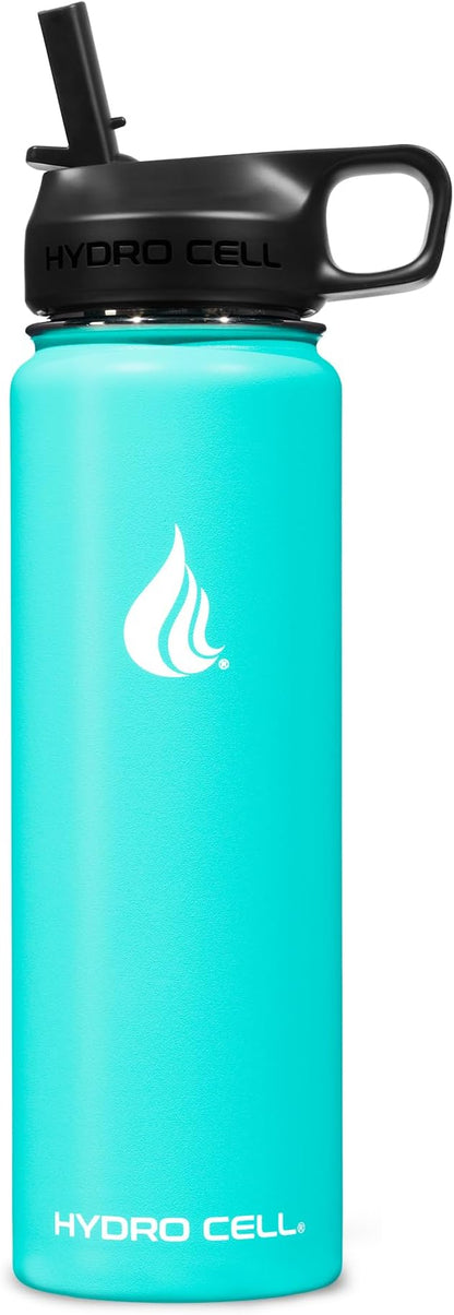 HYDRO CELL Stainless Steel Insulated Water Bottle with Straw - For Cold & Hot Drinks - Metal Vacuum Flask with Screw Cap and Modern Leakproof Sport Thermos for Adults (Teal 24oz)