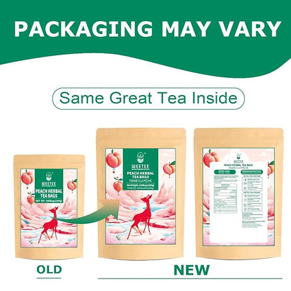 WT WEETEE Peach Herbal Tea Bags, Caffeine Free Tea Made with Rose Hip, Orange Peel, Hawthorn, Chamomile, Hibiscus & More, 100 Counts Peach and Herbs Good for Iced