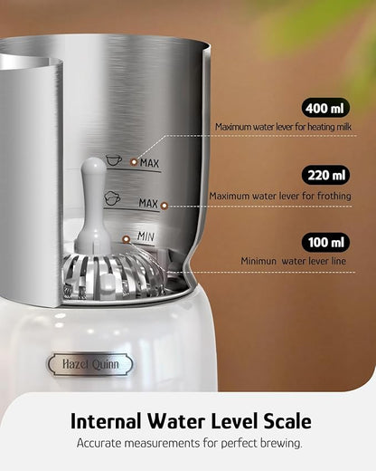 Hazel Quinn Milk Frother - Hot and Cold Detachable Milk Frother with Adjustable Temperature & Foam Thickness, Dishwasher Safe, for Latte/Cappuccino/Hot Chocolate, 400ML (13.5oz) - Pearl White