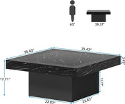 Tribesigns LED Coffee Table Square Engineered Wood Low Coffee Table for Living Room (Faux Marble Black+Black)