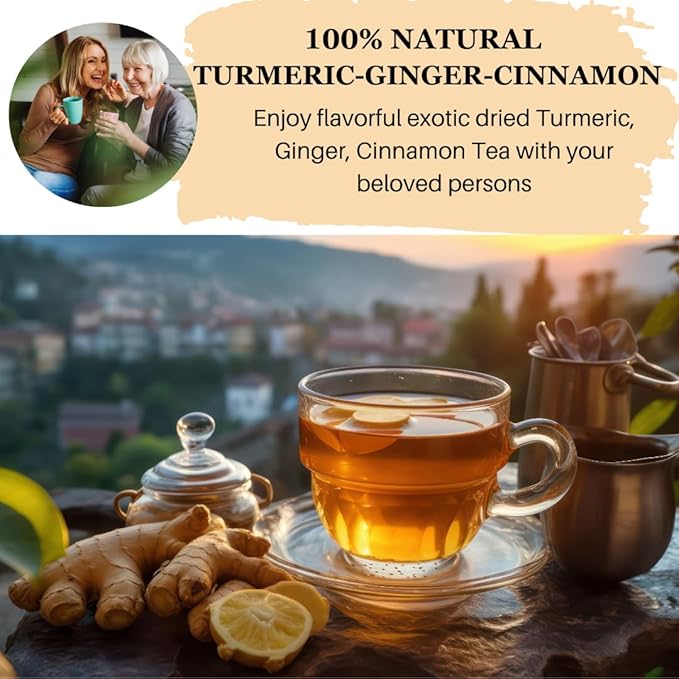 VIDA FARM 75 Turmeric Ginger Cinnamon Tea Bags, Natural Ginger Cinnamon Turmeric Tea, Ginger Cinnamon Turmeric Herbal Tea, Sugar Free, Caffeine Free, Gluten Free