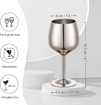 Shot Glasses, 2 oz Shot Glass Set, Stainless Steel Shot Glasses, Mini Wine Glass Perfect for Tasting Brandy,Suitable for family dinner party, bar tools, gifts(set of 2) (Silver)