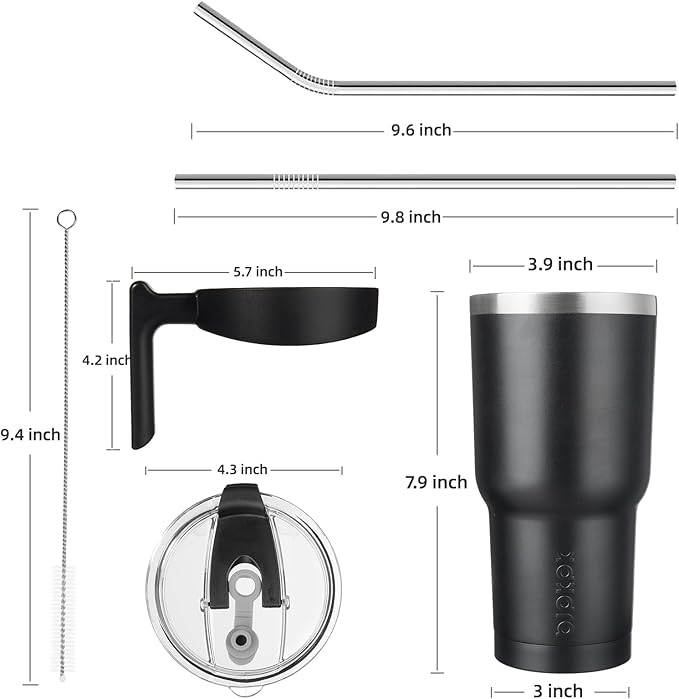 BJPKPK Tumbler With Handle 30 oz Stainless Steel Double Wall Insulated Tumbler Cups With Lid And Straw,Black