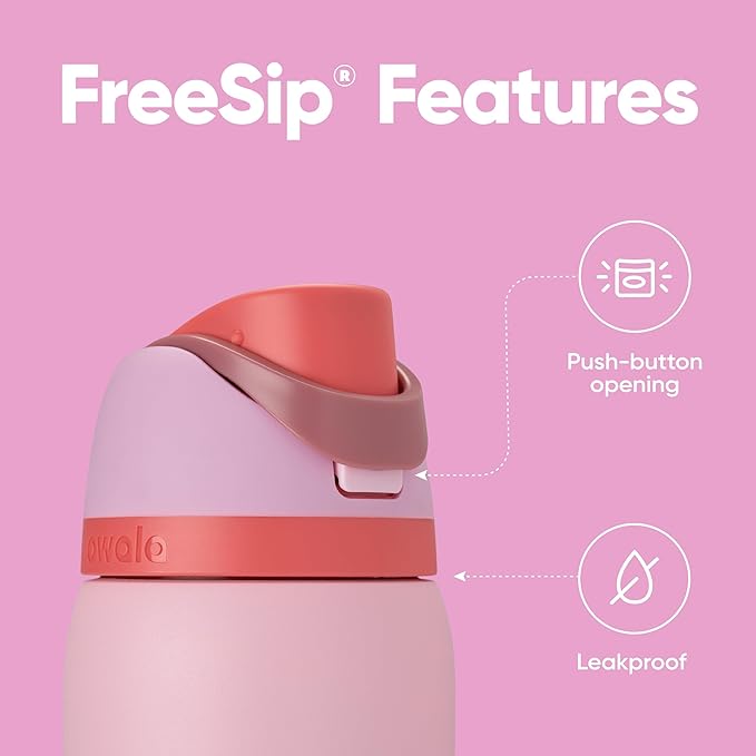 Owala FreeSip Insulated Stainless Steel Water Bottle with Straw for Sports and Travel, BPA-Free Sports Water Bottle, 32 oz, Pink, Angel Food Cake