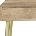 Load image into Gallery viewer, SIMPLIHOME Jager Console Table - 48 Inch Wide Solid Mango Wood Sofa Table in Natural, Mid-Century Modern Storage Table for Entryway or Living Room with 2 Drawers, Brass Inlay, and Gold Metal Legs