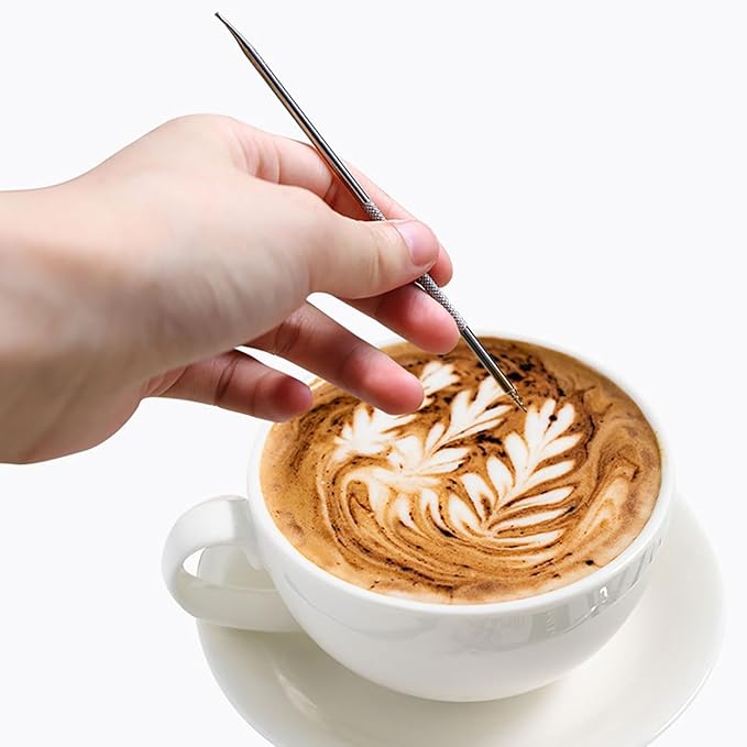 3PCS Silver Stainless Steel Coffee Art Pen Tool Espresso Machine Cafe Home Kitchen Coffee Fancy Stitch Barista Tool for Cappuccino Latte Art Espresso Decorating