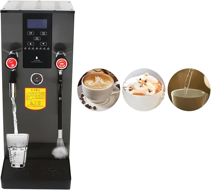 Commercial Multi-Purpose Milk Frother 12L Milk Foam Maker Steam Water Boiling Machine with LED Display for Espresso Coffee Milk Tea(Black)