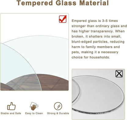 42 Inch Glass Coffee Table，Round Coffee Table with 2-Tier Tempered Glass Tabletop，Easy to Clean Circle Coffee Table with Sturdy Base for Living Room，Office (Dark Walnut-Colored Base)