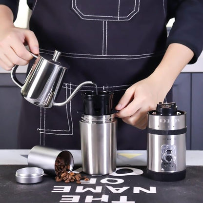 SOTECH Outdoor Camping Coffee Maker Set 3 in 1 Grinder Kit with Stainless Steel Electric Bean Grinder 350ml kettle Travel Coffee Kit(Pour Over Coffee Dripper Set Traveling Fishing)